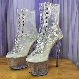 Pleaser Multi-Sequin Platform Stiletto with Lace-Up Design
